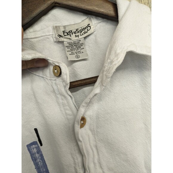 Expressions By Leslie Women's Art Wear 100% Cotton Short Sleeve Button Down Top - Picture 7 of 12